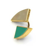 24K Gold Plated Bronze asymmetrical ring with Enamelwork (handmade) turquoise side