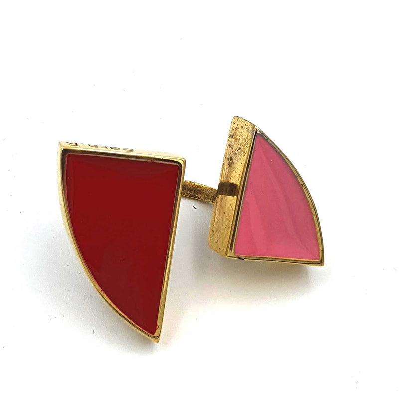 24K Gold Plated Bronze adjustable ring with Enamelwork (handmade) red&pink front