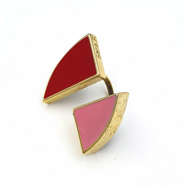 24K Gold Plated Bronze adjustable ring with Enamelwork (handmade) red&pink