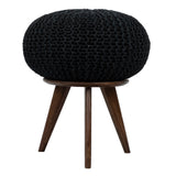 Knitted pouffe ottoman footstool seat with timber base