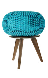 Knitted pouffe ottoman footstool seat with timber base