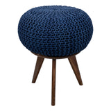 Knitted pouffe ottoman footstool seat with timber base