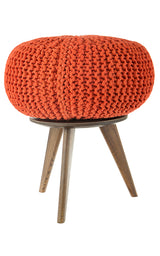 Knitted pouffe ottoman footstool seat with timber base