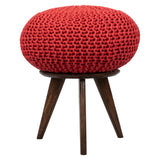 Knitted pouffe ottoman footstool seat with timber base