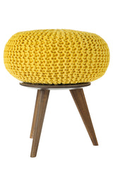 Knitted pouffe ottoman footstool seat with timber base